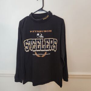 Vintage 1996 Pittsburgh Steelers Spellout Turtleneck Tshirt Sz Large Long Sleeve